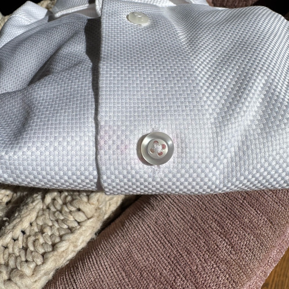 Lorenzo Uomo White Button Down | Basketweave French Cuff Regular Fit Dress Shirt - Picture 4 of 7